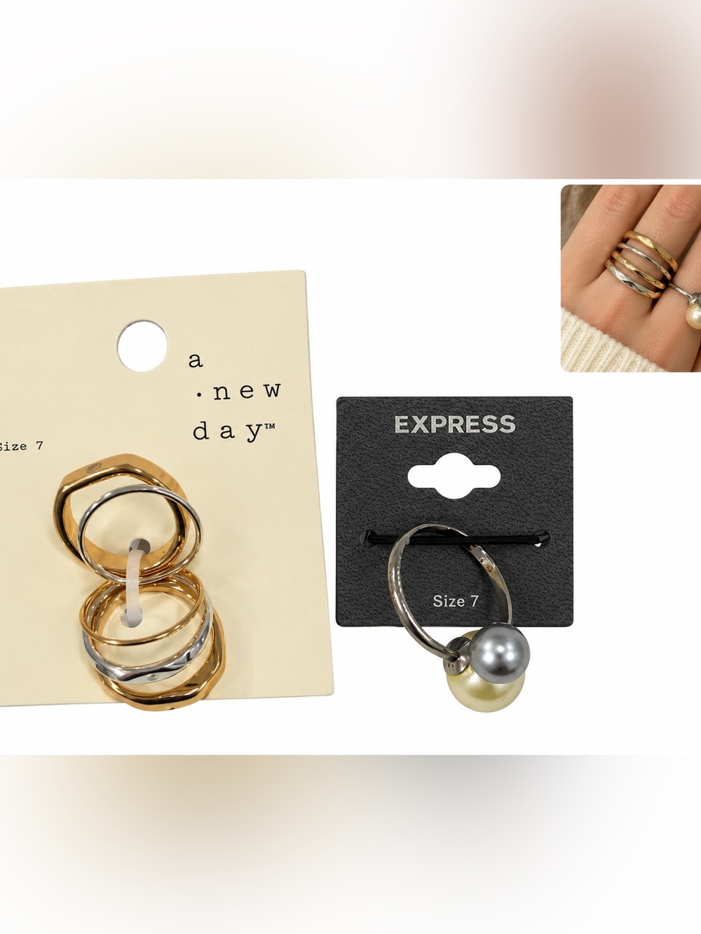A New Day Express Mixed Metal Pearl Stackable Rings Gold Silver Size 7 cute gift